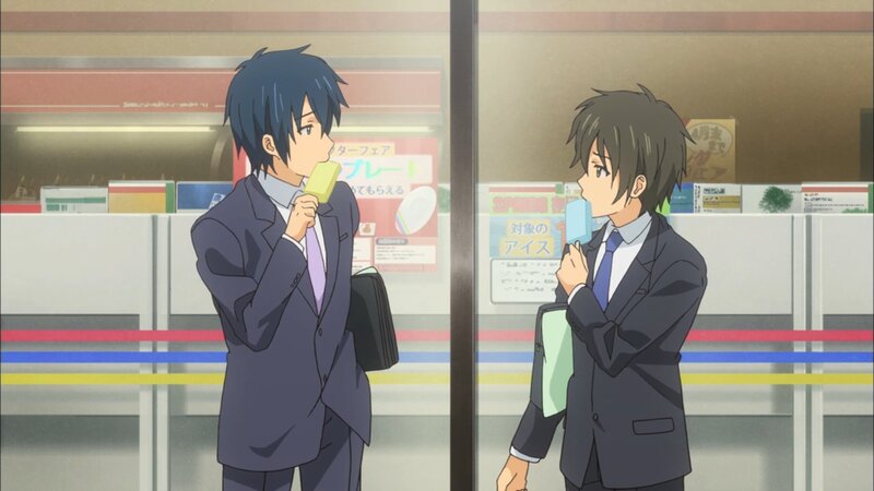 Two Men in Suits Eating Ice Cream