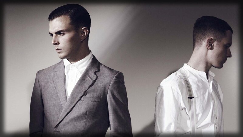 Two Men in Suits — Gray, Dramatic