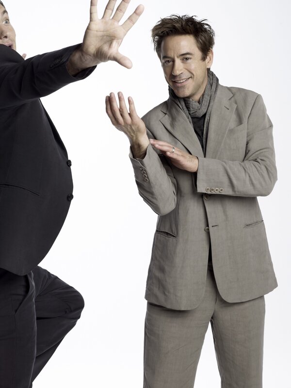 Two Men in Suits — Gray, Playful