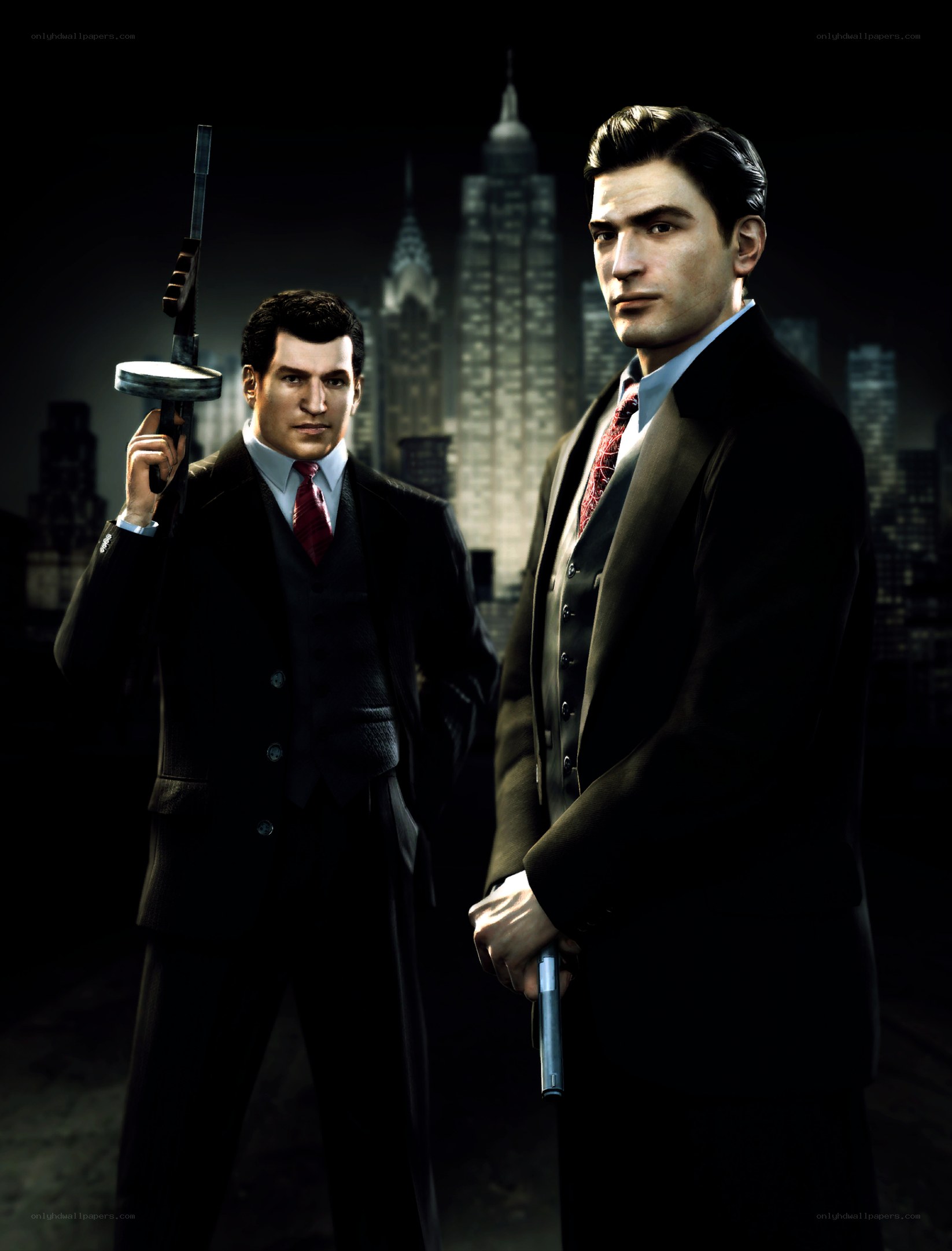 Two men in suits with guns