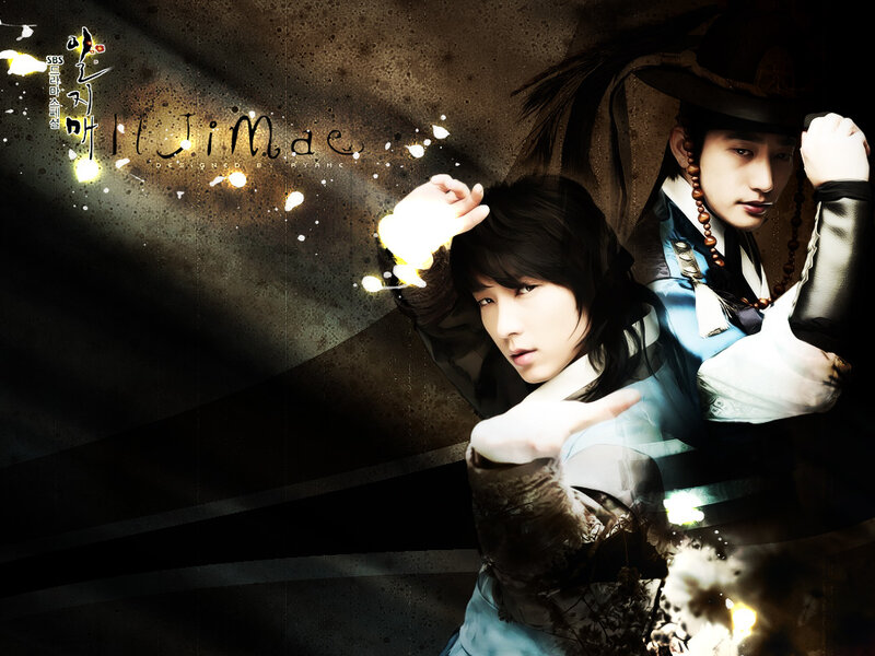 Two Men in Traditional Clothing — Black, Dramatic, Digital Art