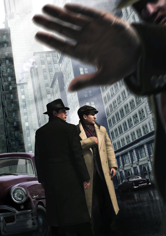 Two Men in Trench Coats — Black, Dramatic