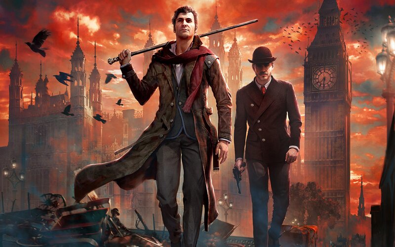 Two Men in Trench Coats — Red