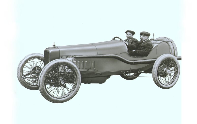 Two Men in Vintage Race Car — Black