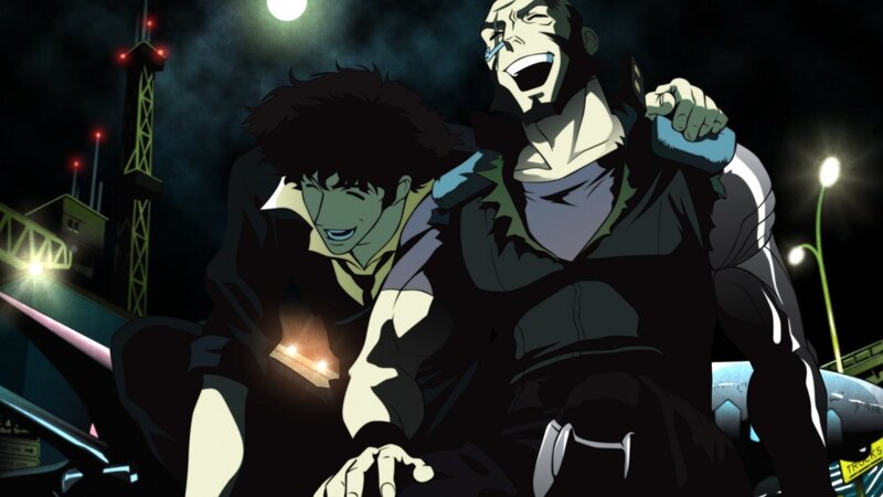 Two Men Laughing at Night