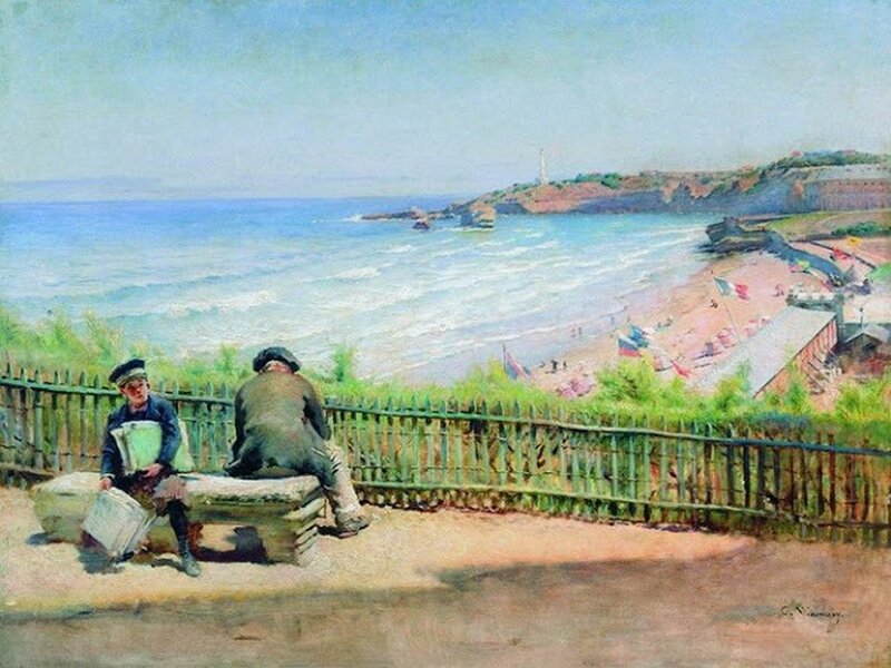 Two Men on a Bench — Blue
