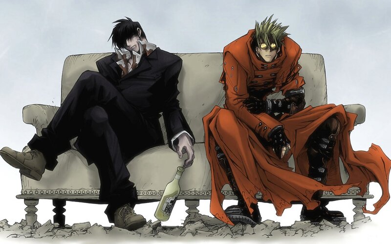 Two Men on a Couch — Black, Dramatic, Manga, Bottle