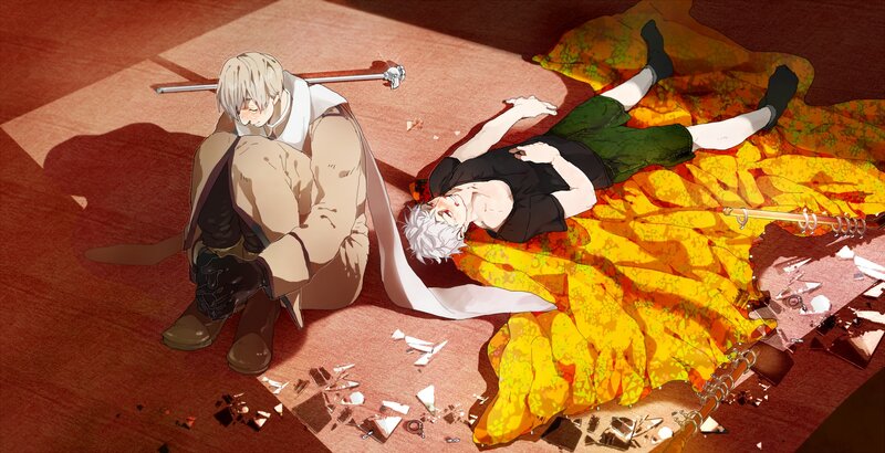 Two Men on Floor — Red