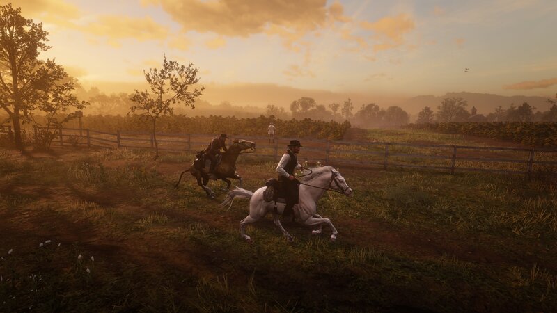 Two Men on Horses — Brown, Serene, Sunset
