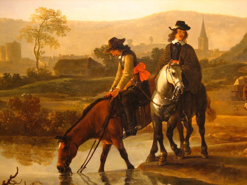 Two Men on Horses — Brown