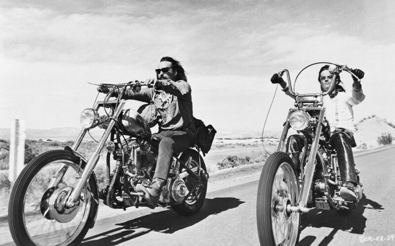 Two Men on Motorcycles — Black, Dramatic, Afternoon, Photograph