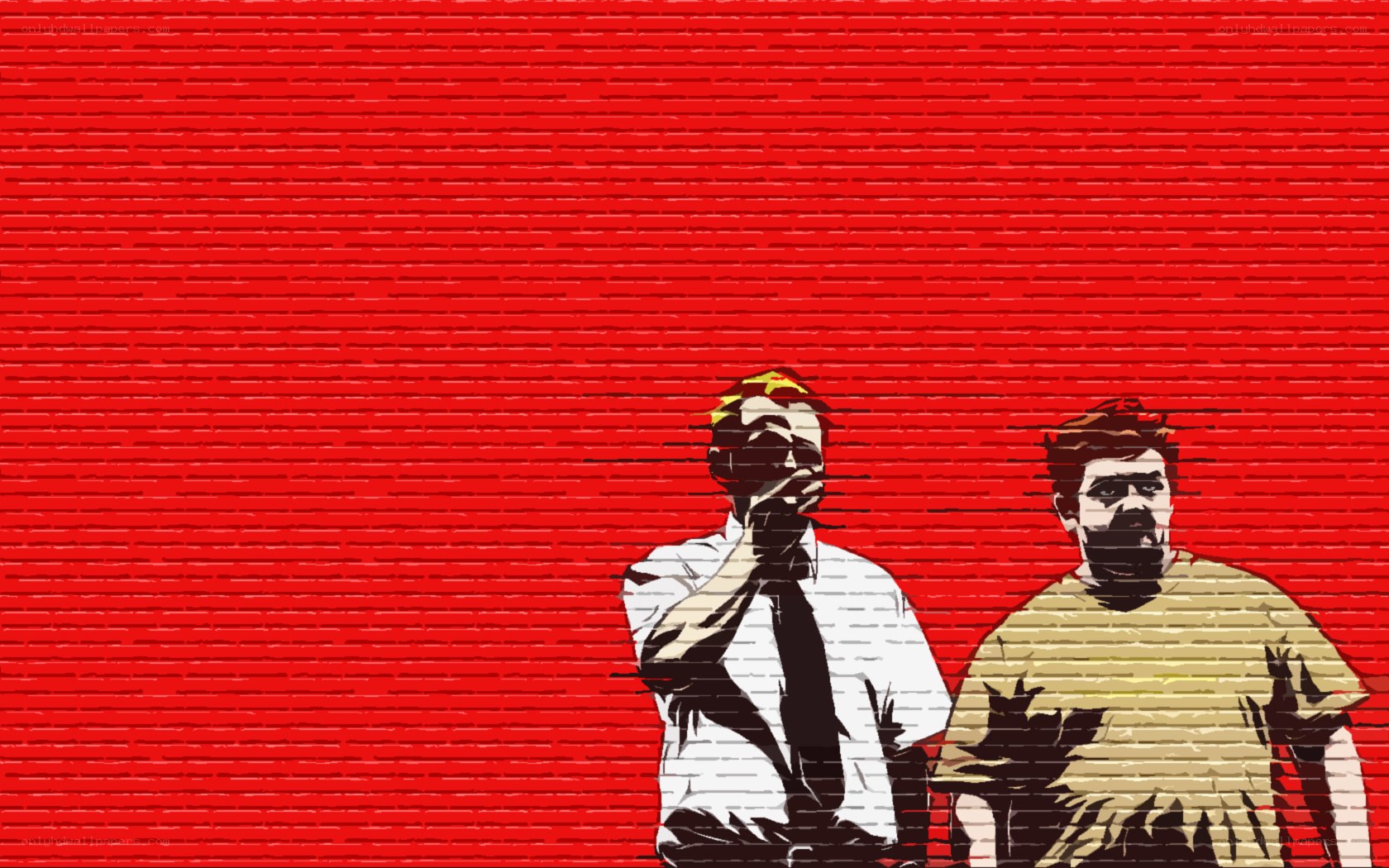two men on red wall