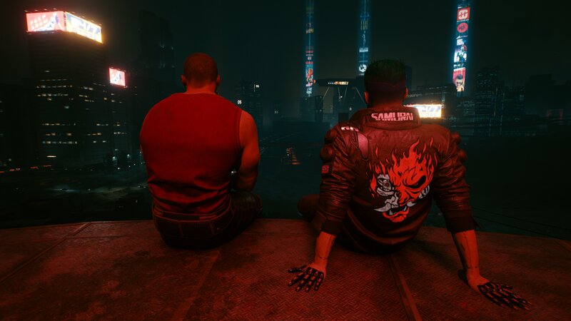 Two Men on Rooftop — Red