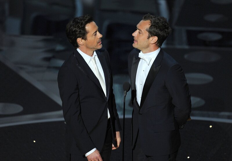 Two men on stage at awards