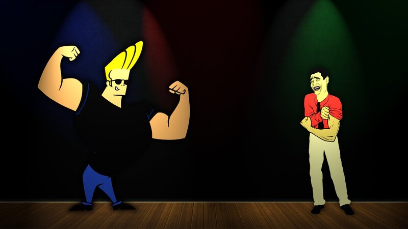 Two Men on Stage — Black, Dramatic, Digital Art