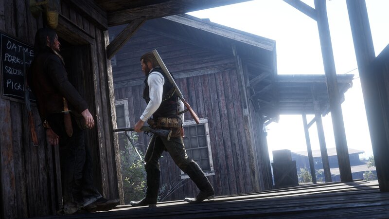 Two Men on Wooden Porch