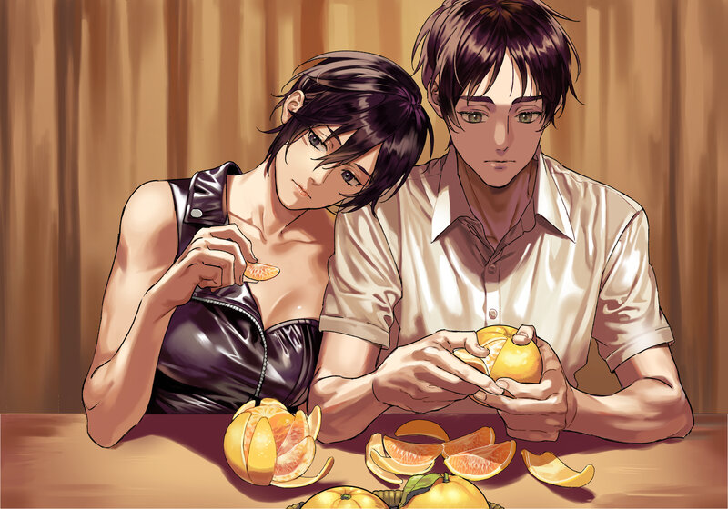 Two Men Peeling Oranges
