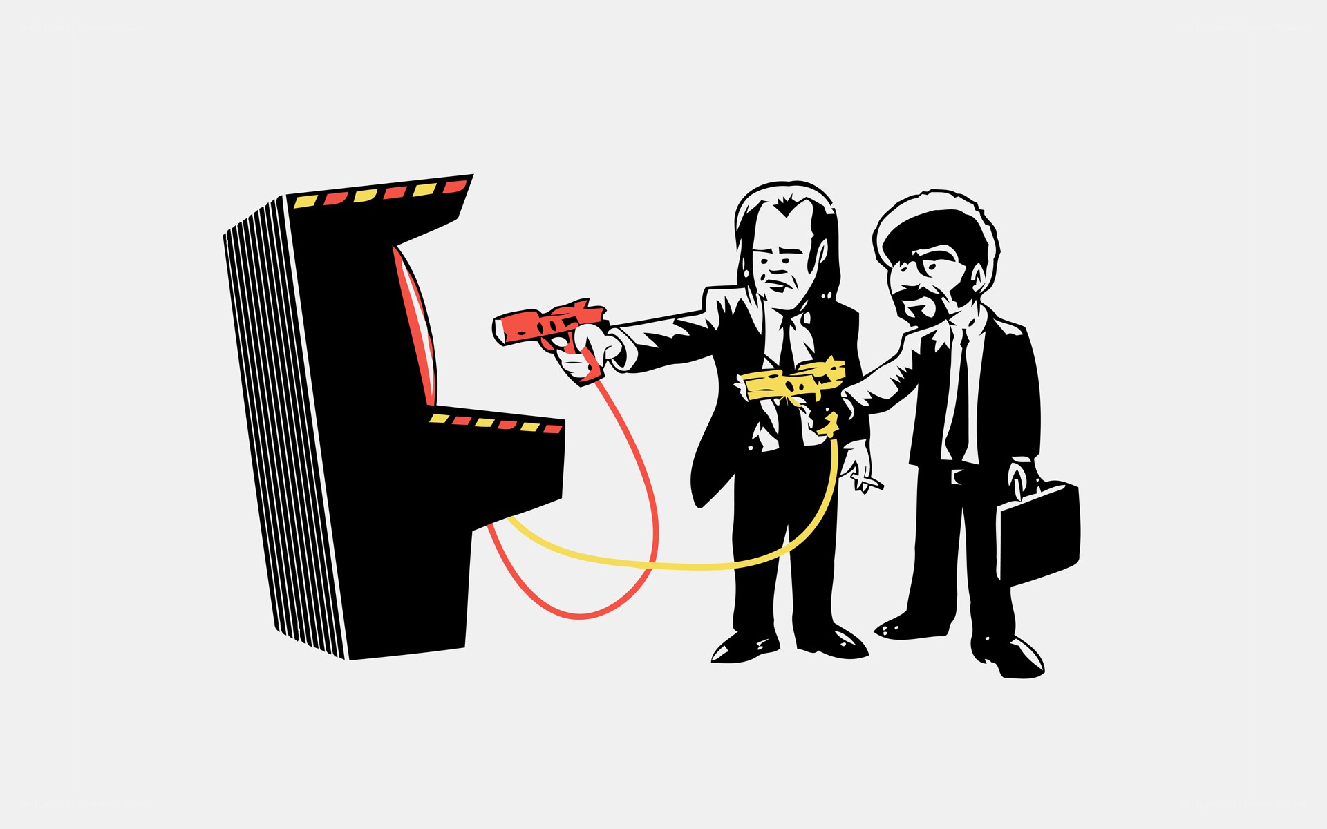 Two men playing arcade game
