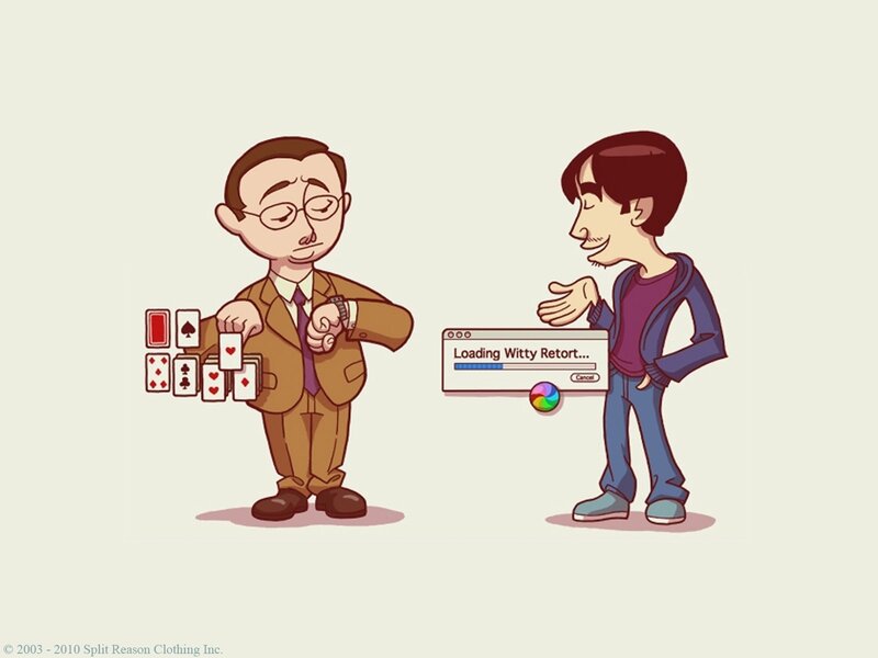 Two Men Playing Cards — Brown, Humorous, Illustration