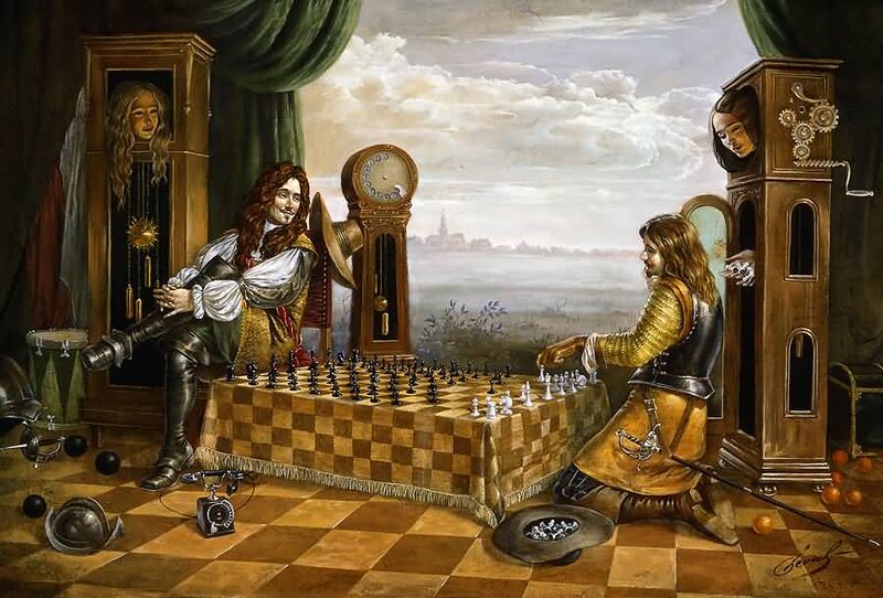 Two Men Playing Chess — Brown, Dramatic