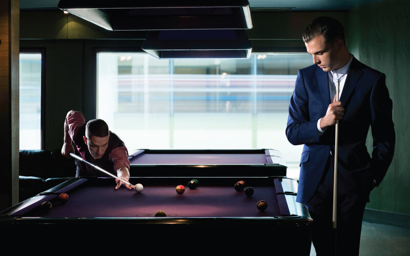 Two Men Playing Pool — Blue
