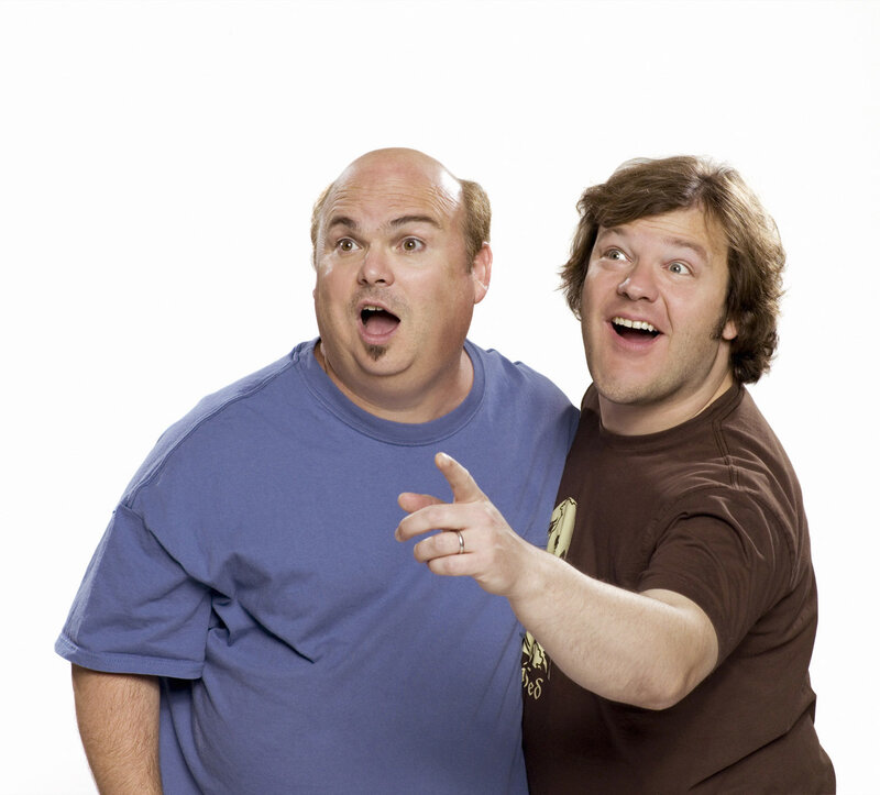 Two Men Posing — Blue, Surprised