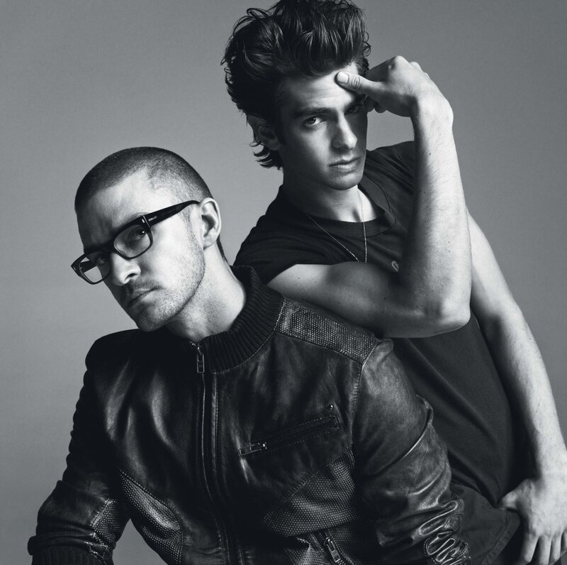 two men posing in black and white