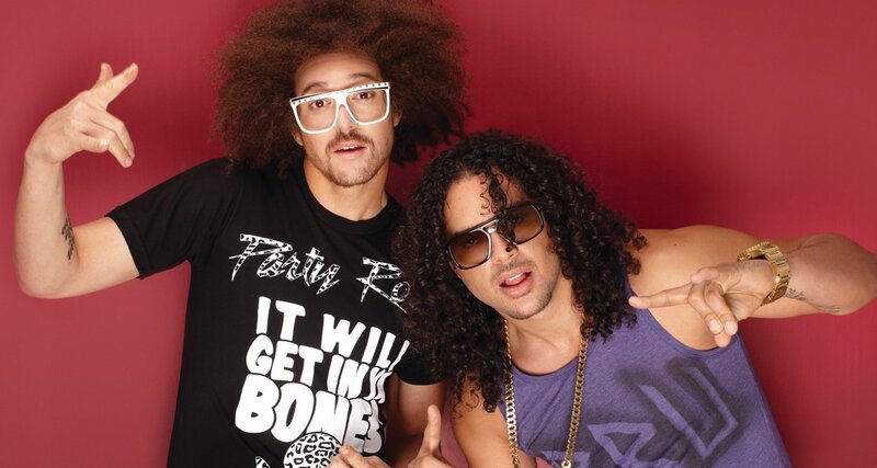 two men posing with afros