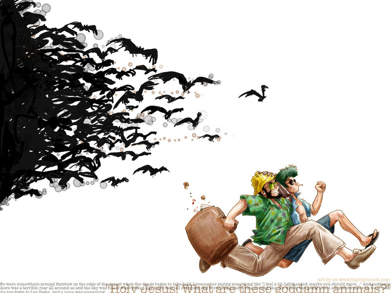 Two Men Running from Birds