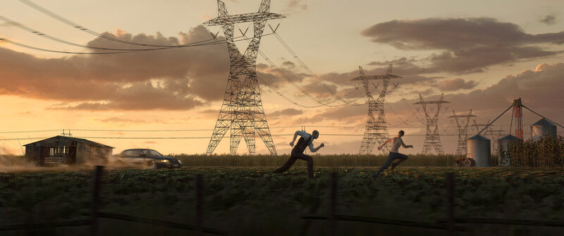 Two Men Running in Field