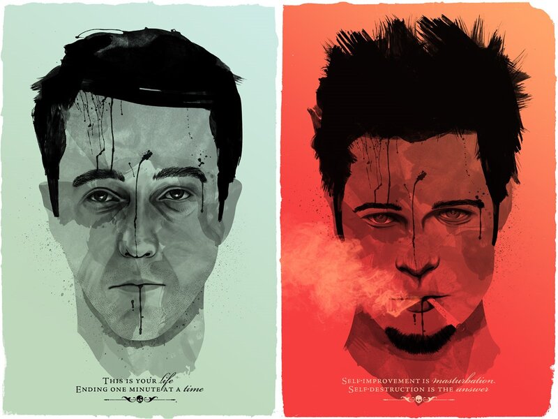 Two Men's Faces — Red, Dramatic, Illustration, Cigarette