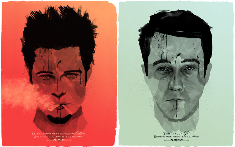 Two Men's Faces — Red, Dramatic