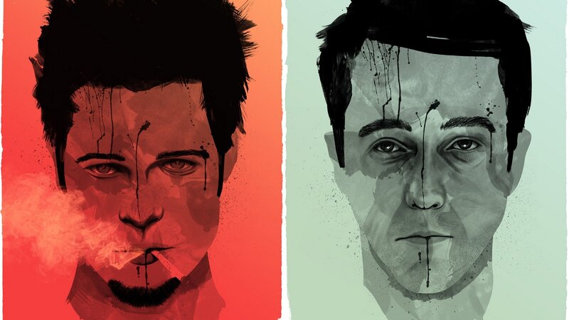 Two Men's Faces — Red