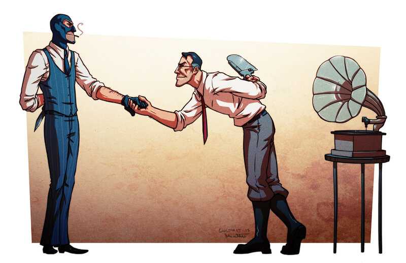 Two Men Shaking Hands — Blue, Dramatic