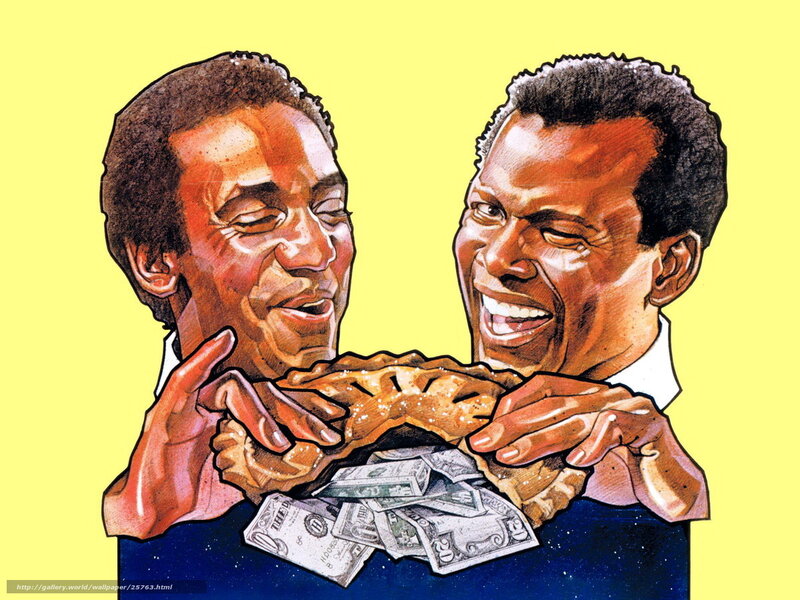 Two men sharing a pie