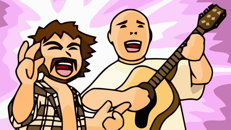 Two men singing with guitar