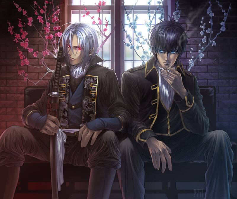 Two Men Sitting on Bench — Black