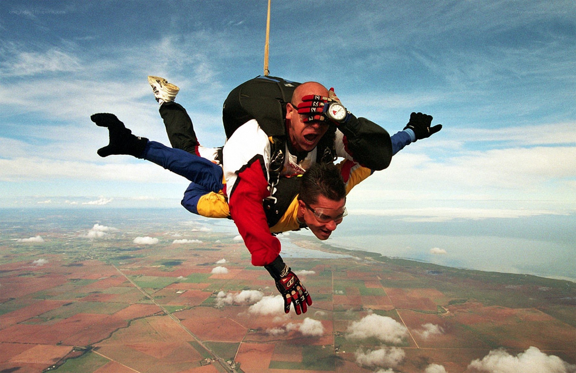 Two men skydiving together