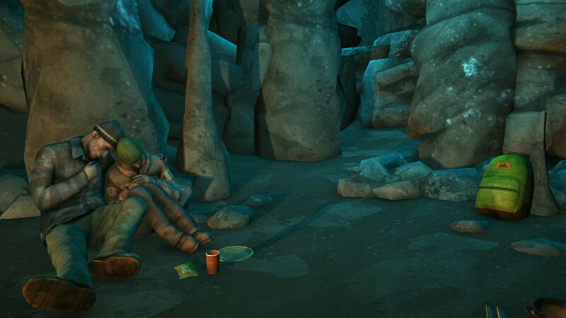 Two Men Sleeping in Cave