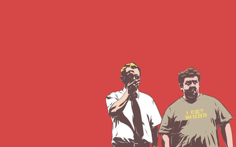 Two Men Standing — Red, Dramatic, Illustration