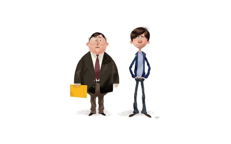 Two Men Standing — White, Neutral, Illustration