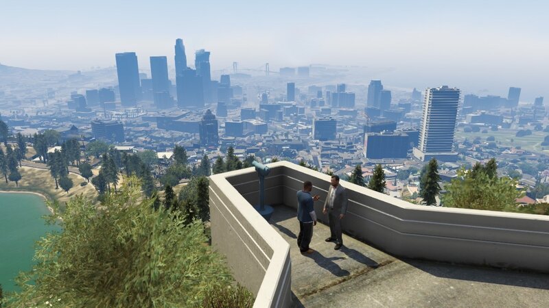 Two Men Talking on a Rooftop