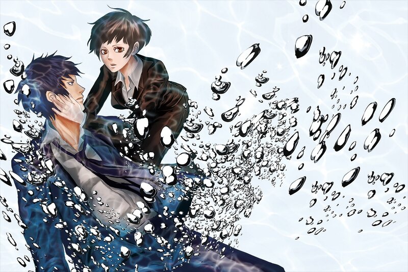 Two men underwater in a dramatic scene