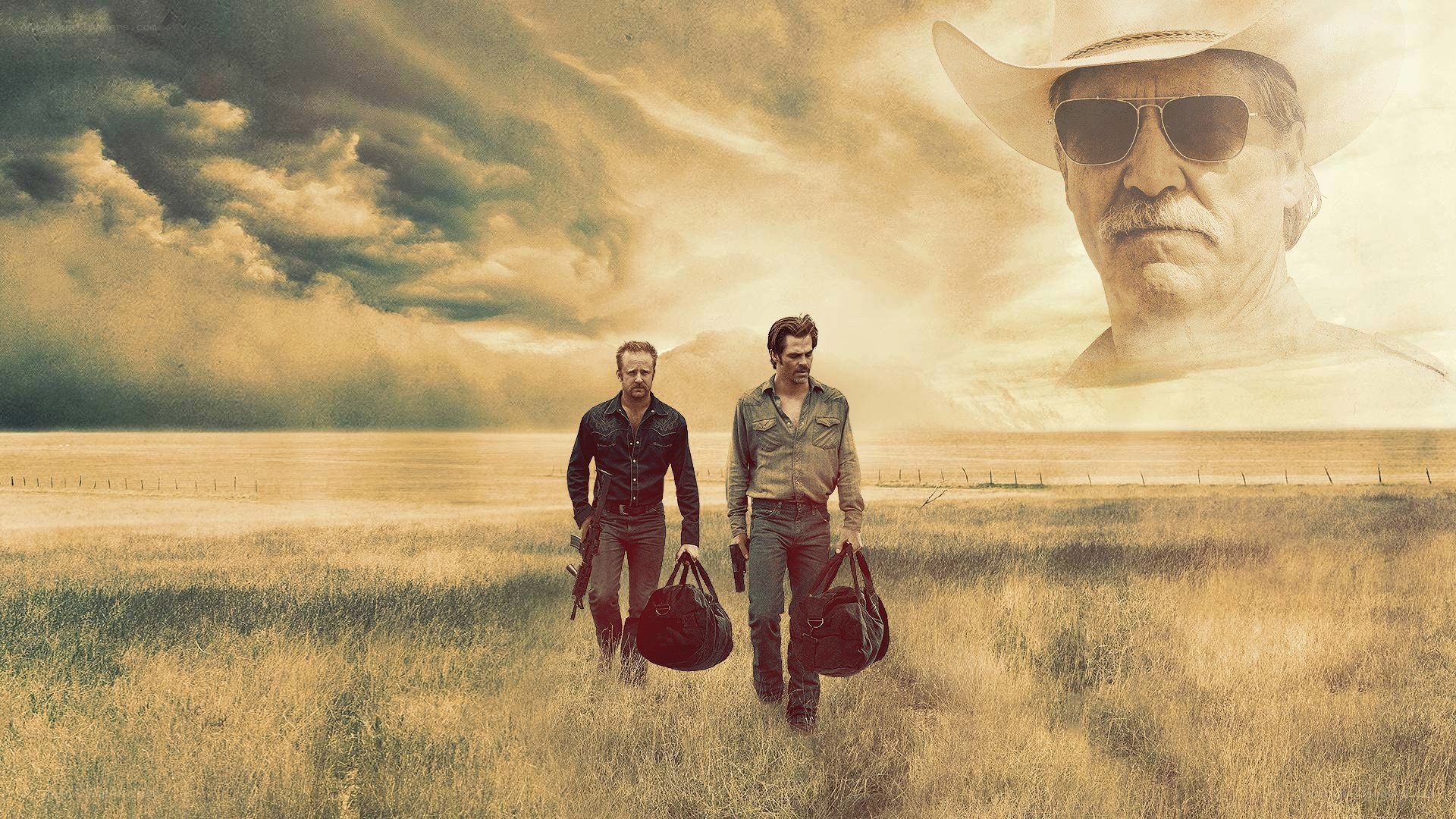Two men walking in a field