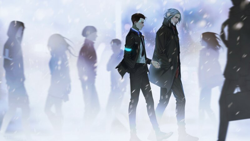 Two Men Walking in Snow