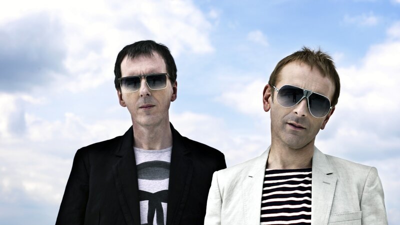 Two Men Wearing Sunglasses — Blue