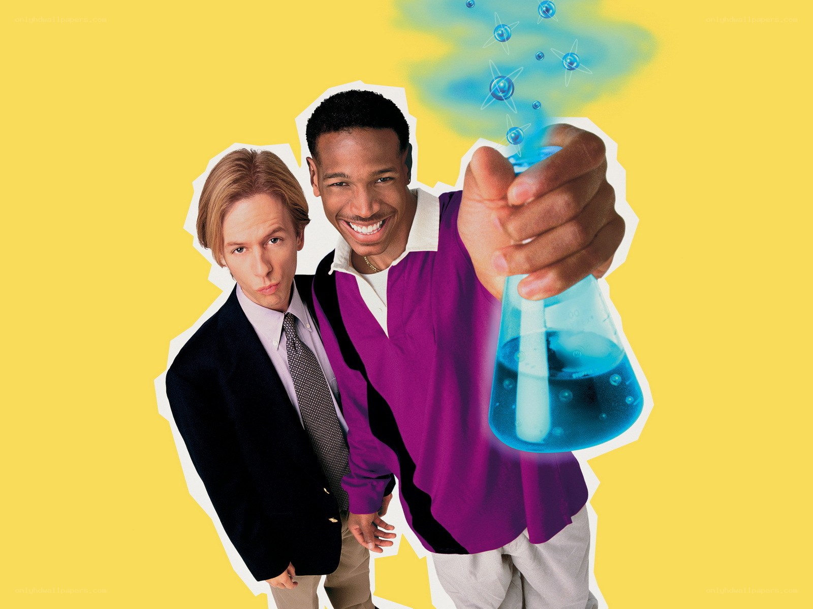 Two men with a beaker