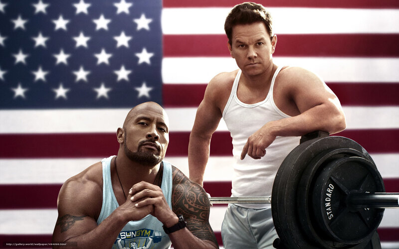 Two Men with Barbell — Red, Dramatic