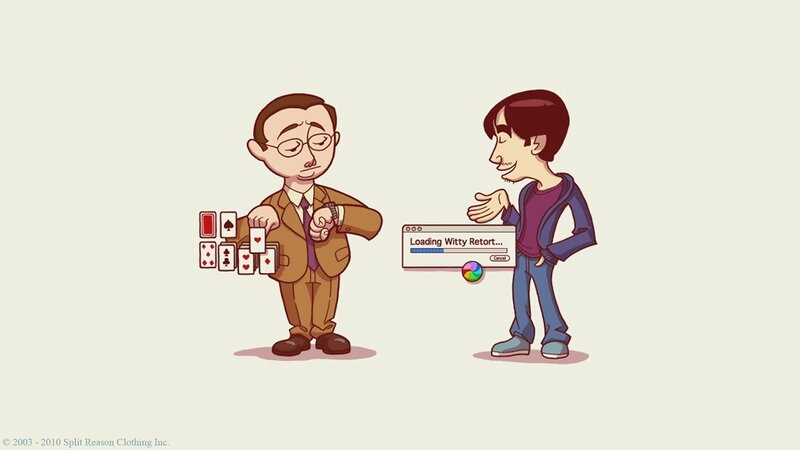 Two Men with Cards and Computer — Brown