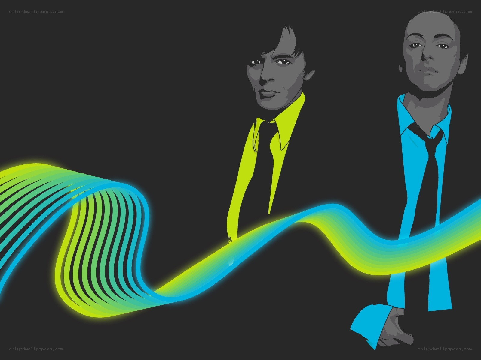 two men with colorful wave